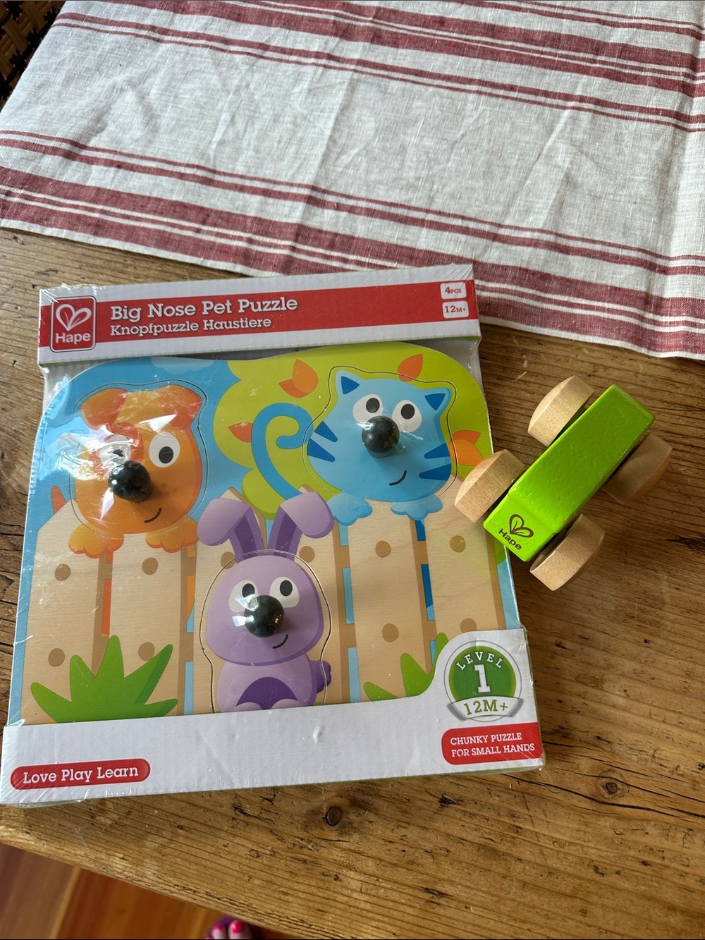 Hape Chunky big nose pet chunky 
wooden puzzle NWT & Hape wooden car bundle
